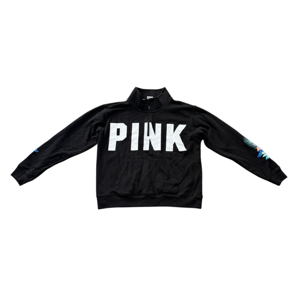 PINK Victoria's Secret 1/4 Zip Floral Embroidered Sweatshirt Size Medium Women’s